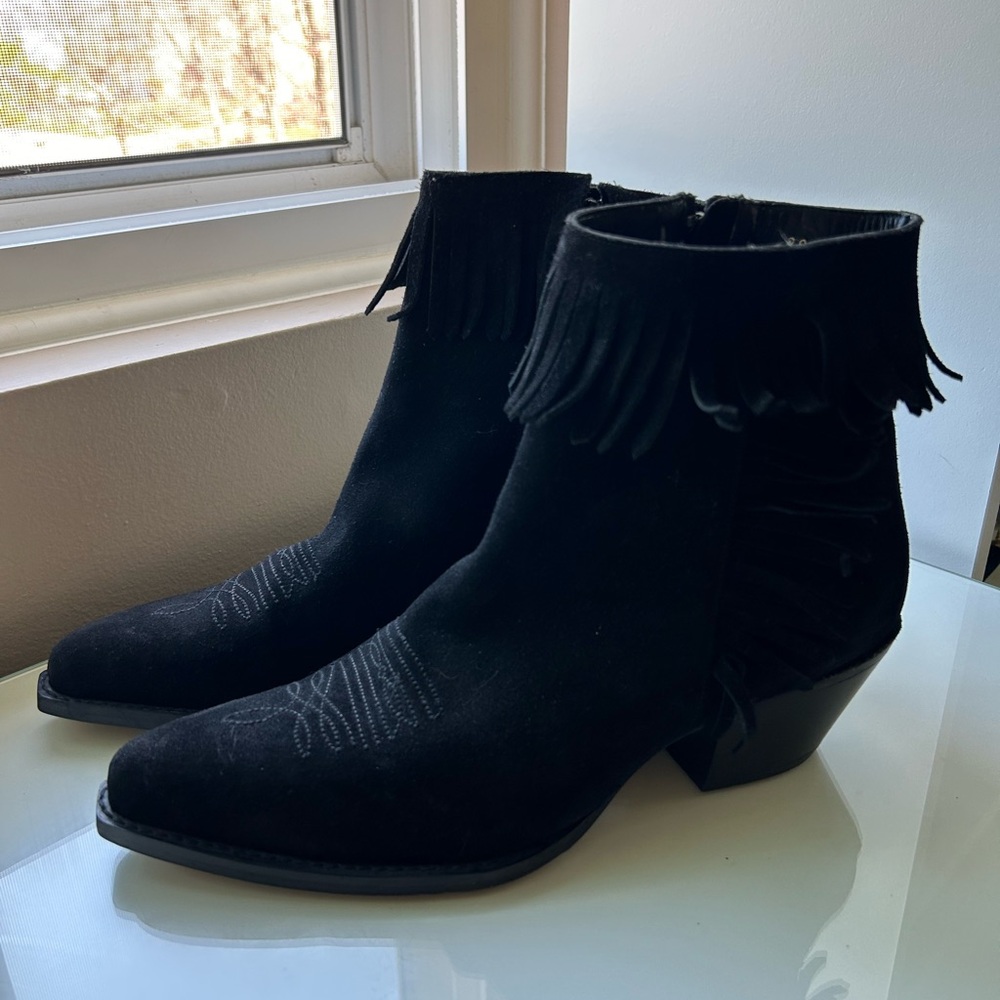 Naked Feet Made in Spain Black Suede Cowboy Fringe Americana Boots